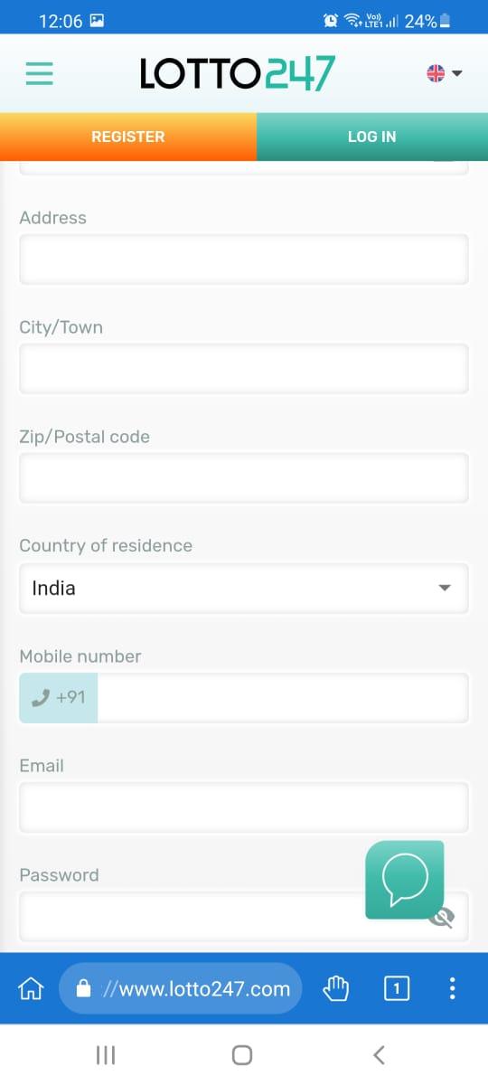 Register on Lotto247 2