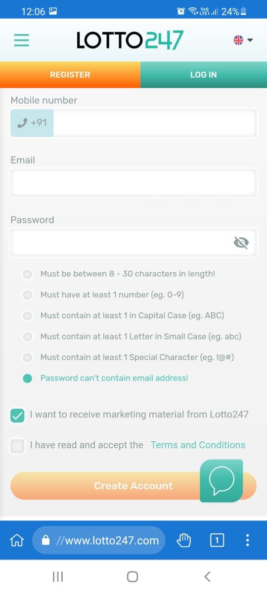 Register on Lotto247 3